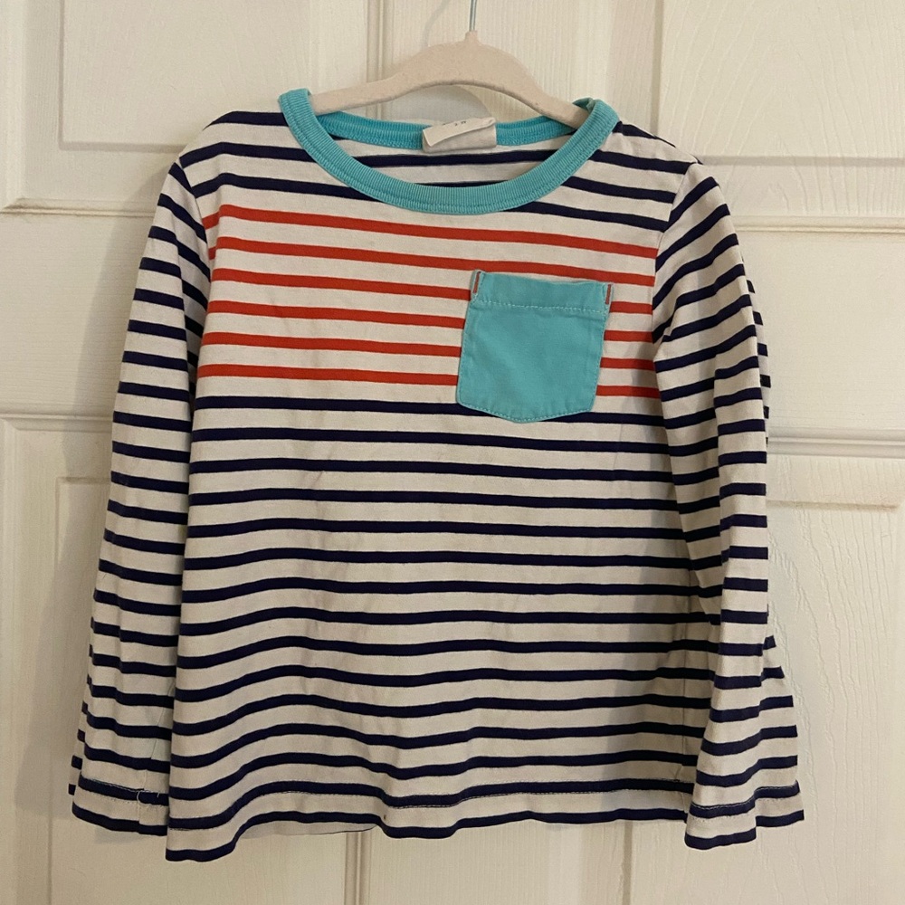 Mini Boden Kids Boys Long Sleeve Tee with Navy and Red Stripes Size 2-3 years